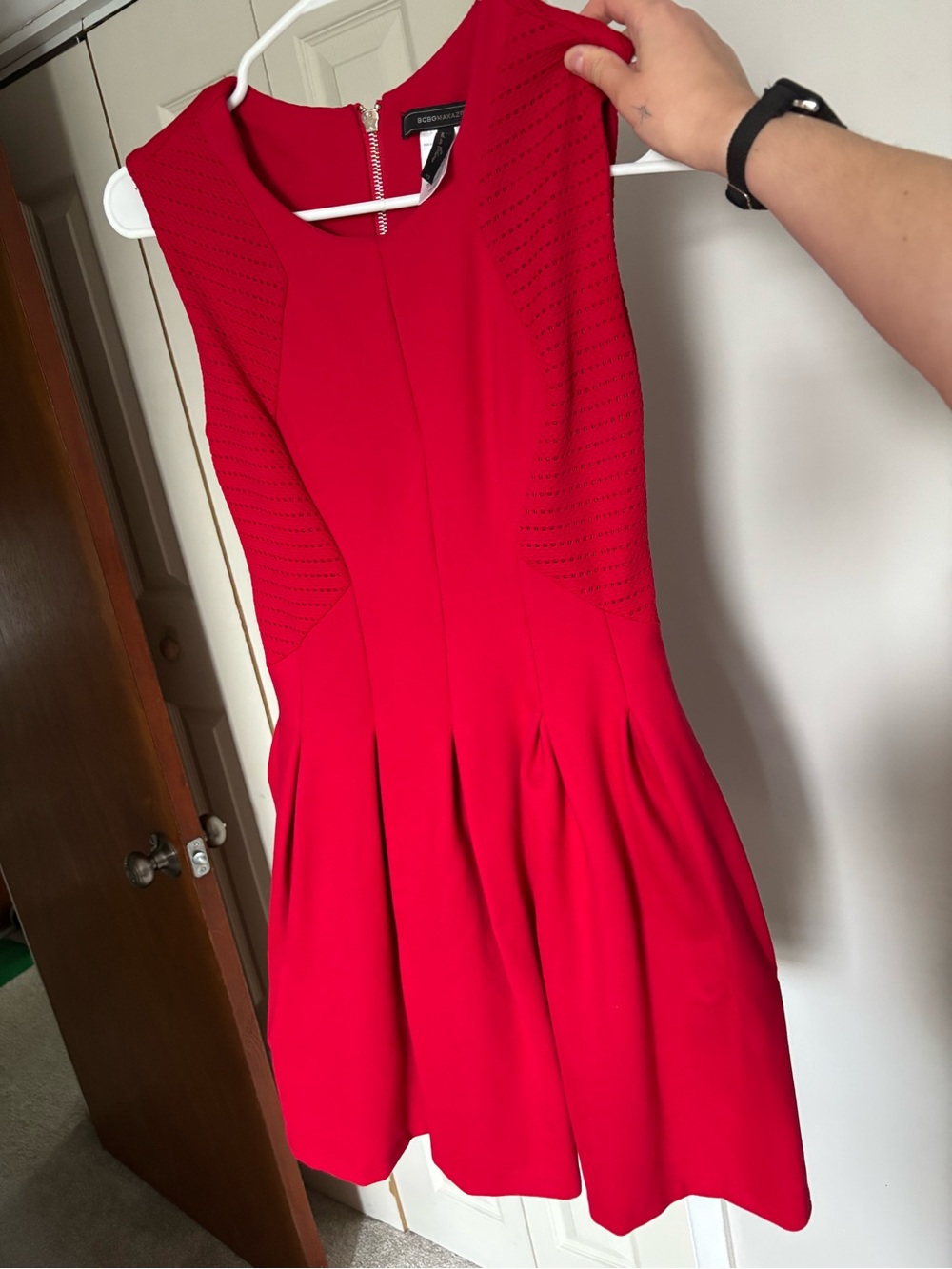 BCBGMaxAzria Sleeveless Red Pleated Fit-and-Flare Mini Dress